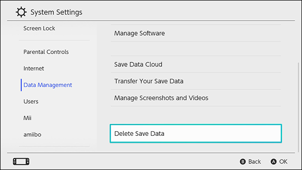 Nintendo Switch eliminar datos guardados