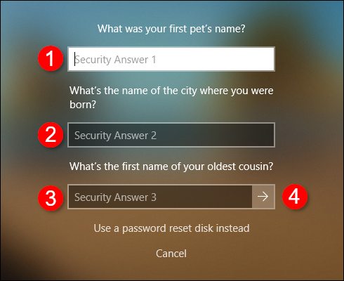 Preguntas de seguridad de la cuenta sin conexión