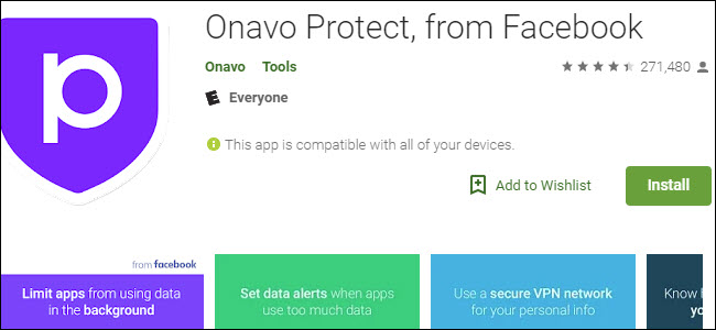 Listado de Google Play de Onavo Protect
