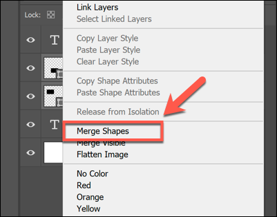 Haga clic con el botón derecho en las capas seleccionadas y haga clic en Combinar formas o Combinar capas para combinarlas en Photoshop