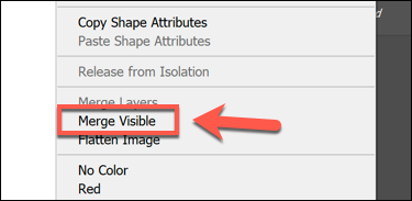 Haga clic con el botón derecho en una capa y presione Fusionar visible para fusionar todas las capas visibles en Photoshop