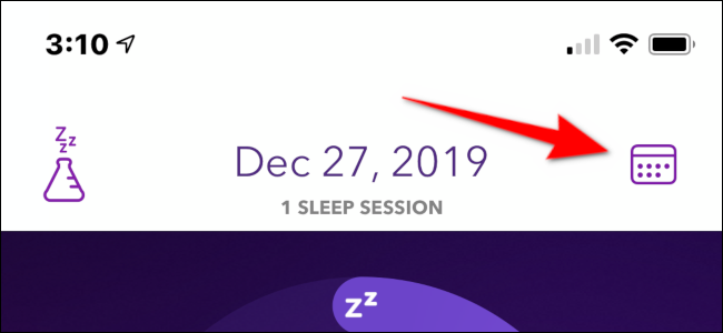 Toque el icono de calendario para acceder a las sesiones de sueño grabadas. 