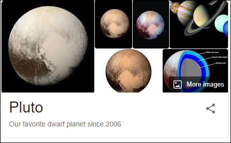 Resultados de búsqueda de "Plutón" en la Búsqueda de Google.