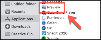 Inicie Vista previa desde la carpeta Aplicaciones en la aplicación Finder en macOS