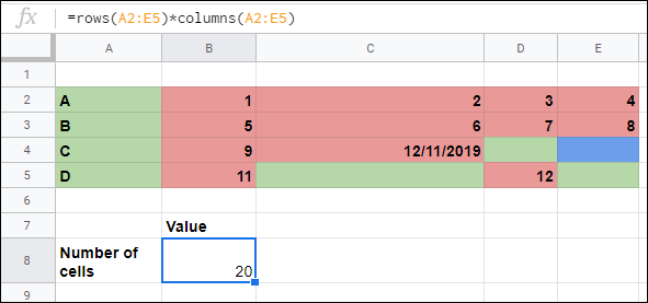 Las funciones FILAS y COLUMNAS utilizadas para calcular la cantidad de celdas en un rango en Hojas de cálculo de Google