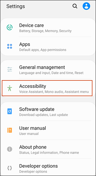 Toca "Accesibilidad" en el área de configuración de Android.