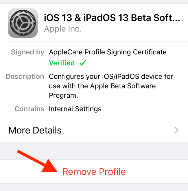 Eliminar perfil de iOS Beta