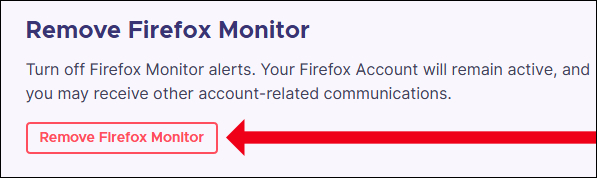 Haga clic en "Eliminar Firefox Monitor" 