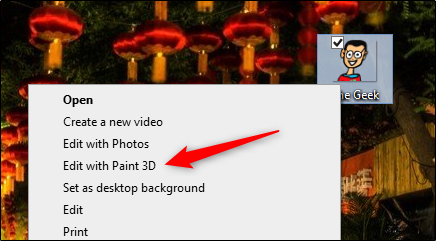 Haga clic derecho en la imagen y haga clic en Editar con Paint 3D
