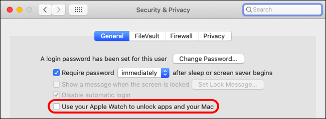 La opción "Use su Apple Watch para desbloquear aplicaciones y su Mac" en la pestaña General en una Mac.