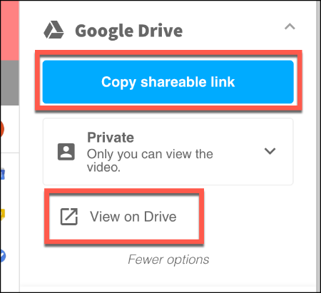 Presione Ver en Drive para ver su grabación de Screencastify en Google Drive, o Copiar enlace para compartir para copiar un enlace.