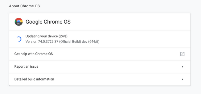 Ventana de actualización de Chrome OS