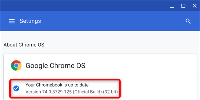 Después de reiniciar su Chromebook, verá que su Chromebook está actualizado cuando busque actualizaciones