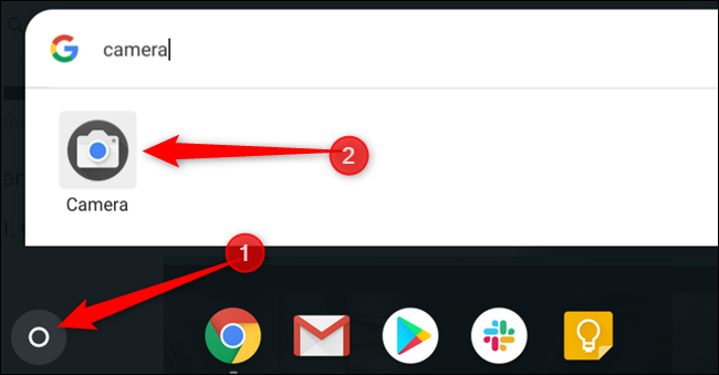 Toque el botón Buscar, luego escriba Cámara para encontrar la aplicación Cámara