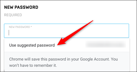 Haga clic en "Usar contraseña sugerida".