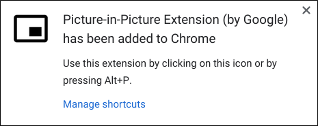 La notificación de que la extensión se instaló correctamente en Chrome.