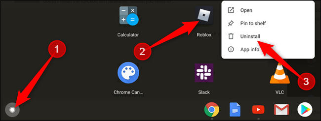 Haga clic en el icono del Lanzador, haga clic con el botón derecho en la aplicación y luego haga clic en "Desinstalar" en la aplicación que desea desinstalar.