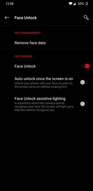 Opciones de desbloqueo facial OnePlus 6T