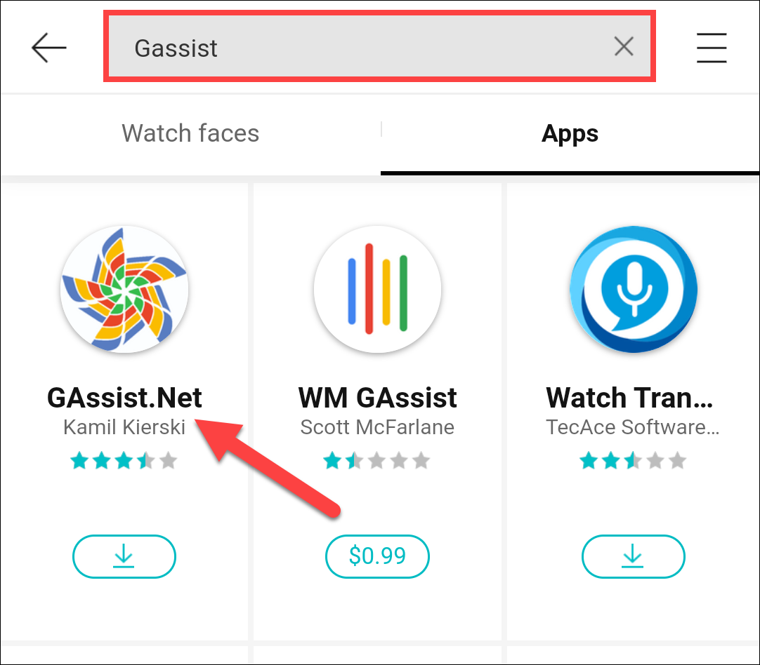 Escribe "GAssist" en el cuadro de búsqueda de Galaxy Store.