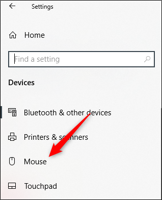 Seleccione la opción Mouse en el panel izquierdo