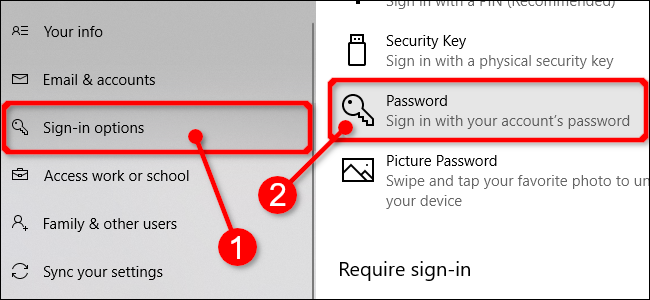 Seleccione contraseñas en la configuración de Windows 10