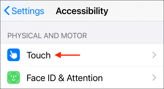 Seleccione Tocar en Accesibilidad