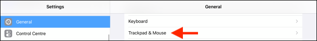 Seleccione la opción Trackpad y mouse en Configuración