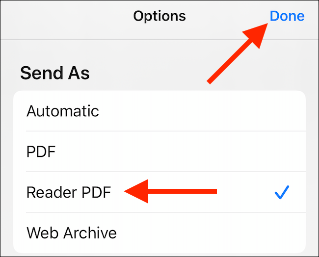 Seleccione la opción de PDF que desee y luego toque "Listo".