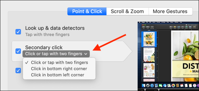 Seleccione las opciones del trackpad para hacer clic con el botón derecho.  menú