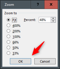 Seleccione el porcentaje de zoom en el cuadro de diálogo