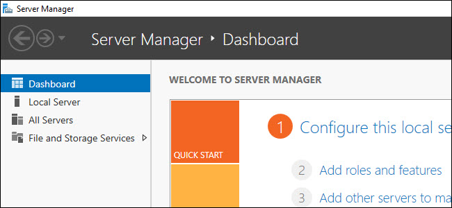 Panel de control de Windows Server Manager