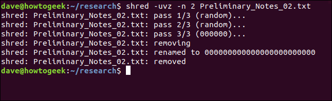 triturar haciendo tres pasadas en una ventana de terminal