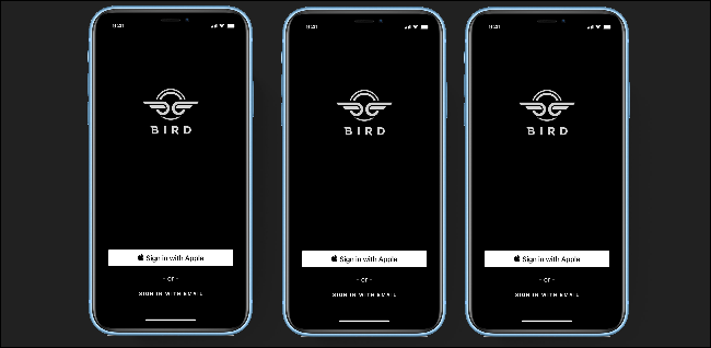 Tres iPhones que muestran iniciar sesión con la opción de Apple.