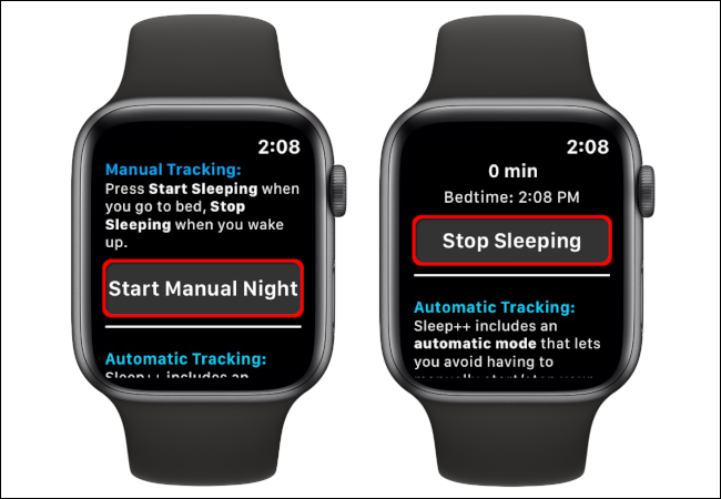 Toque "Iniciar noche manual" para iniciar el seguimiento del sueño, y luego toque "Dejar de dormir" para finalizar el seguimiento del sueño.