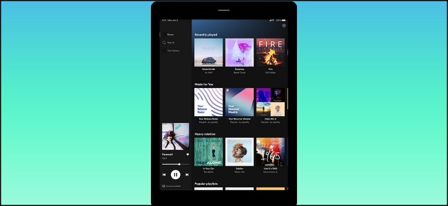 Interfaz de tableta iPad de Spotify
