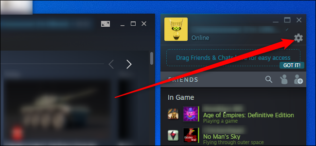 Menú de configuración de Steam Friends