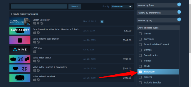 Búsqueda de Steam por tipo