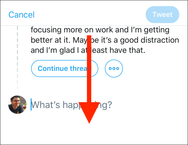 Desliza hacia abajo en la ventana de redacción de Tweet