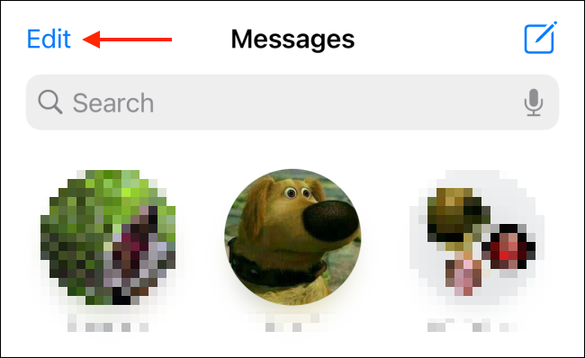Toque el botón Editar en la aplicación Mensajes