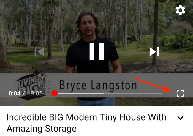 Toque el botón de pantalla completa de YouTube
