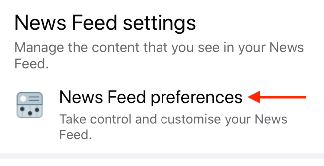 Toca Preferencias de noticias en la aplicación móvil de Facebook