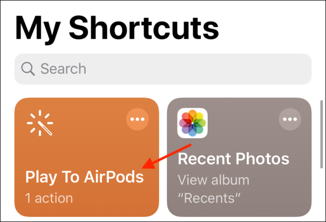 Toque Play to AirPods shortcut desde Shortcuts