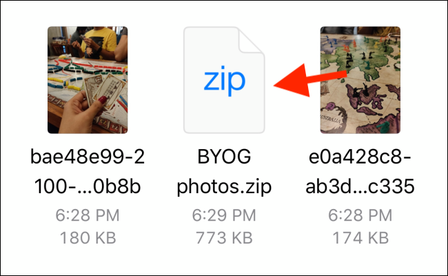 Toque y mantenga presionado el archivo Zip