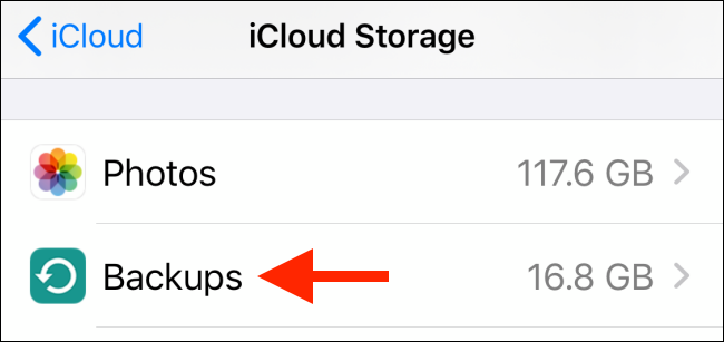 Toque Copias de seguridad en el menú de iCloud