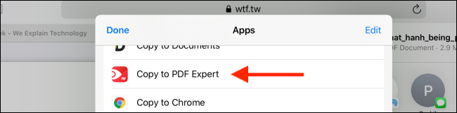 Toque la opción Copiar a PDF Expert