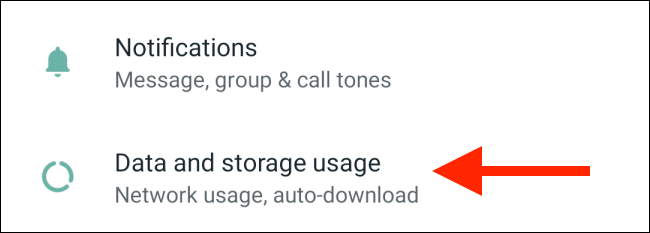 Toque la opción de uso de datos y almacenamiento en Android