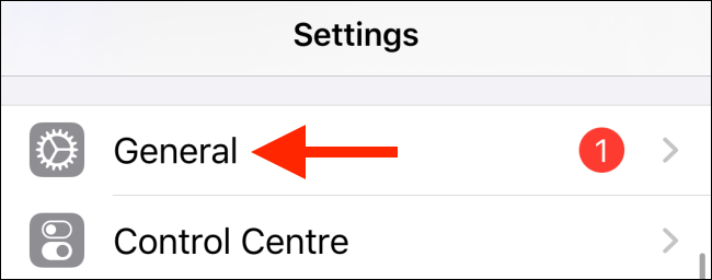 Toque General desde la aplicación Configuración en iPhone
