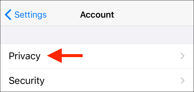 Toque Privacidad de la cuenta en iPhone