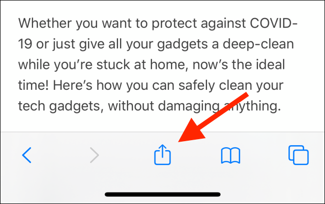 Toque el botón Compartir de Safari en iPhone