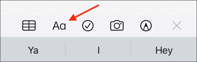 Toque el botón Formato en la aplicación Notas